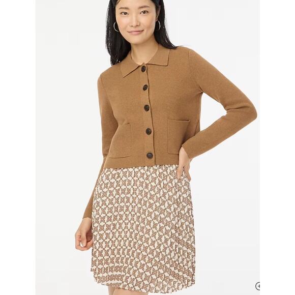 J. Crew Tan Print Pleated Skirt Size 12 Retro 70s - Picture 2 of 11